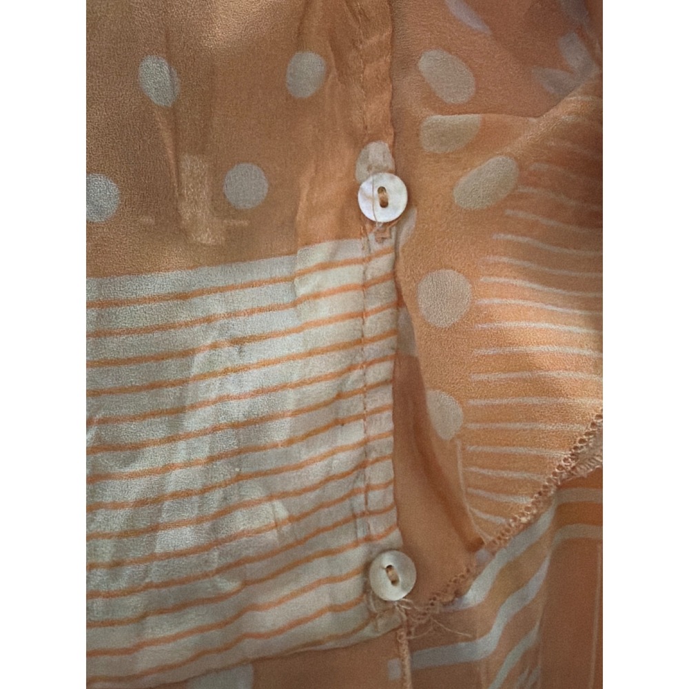 Blouse Ruffle Y2K Aesthetic Sheer Orange Women Patchwork Polka Dot Stripe V-Neck - Picture 3 of 10